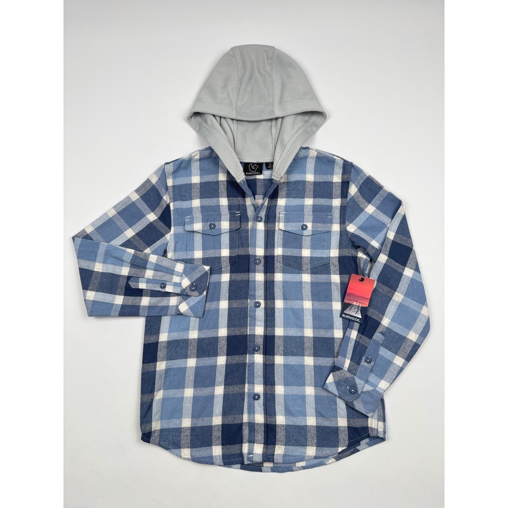 Burnside Long Sleeve Hooded Flannel Shirt Blue Plaid Size 12 Stitch Fix